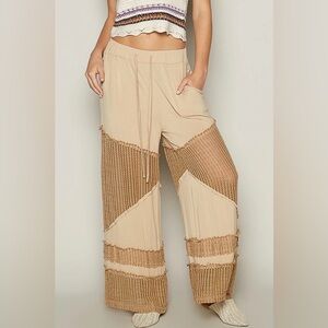 NEW🤎POL Lana Wide Leg Mesh Pant Small Latte